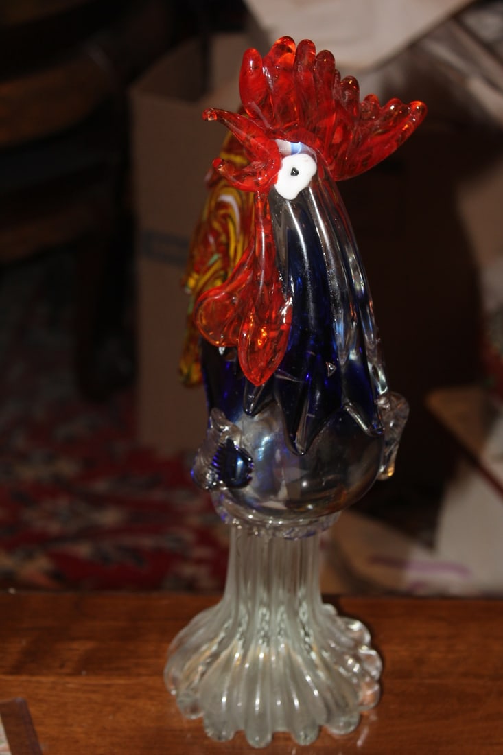 Art Glass Rooster: 13 1/4" tall by 8 1/4" wide - nice piece