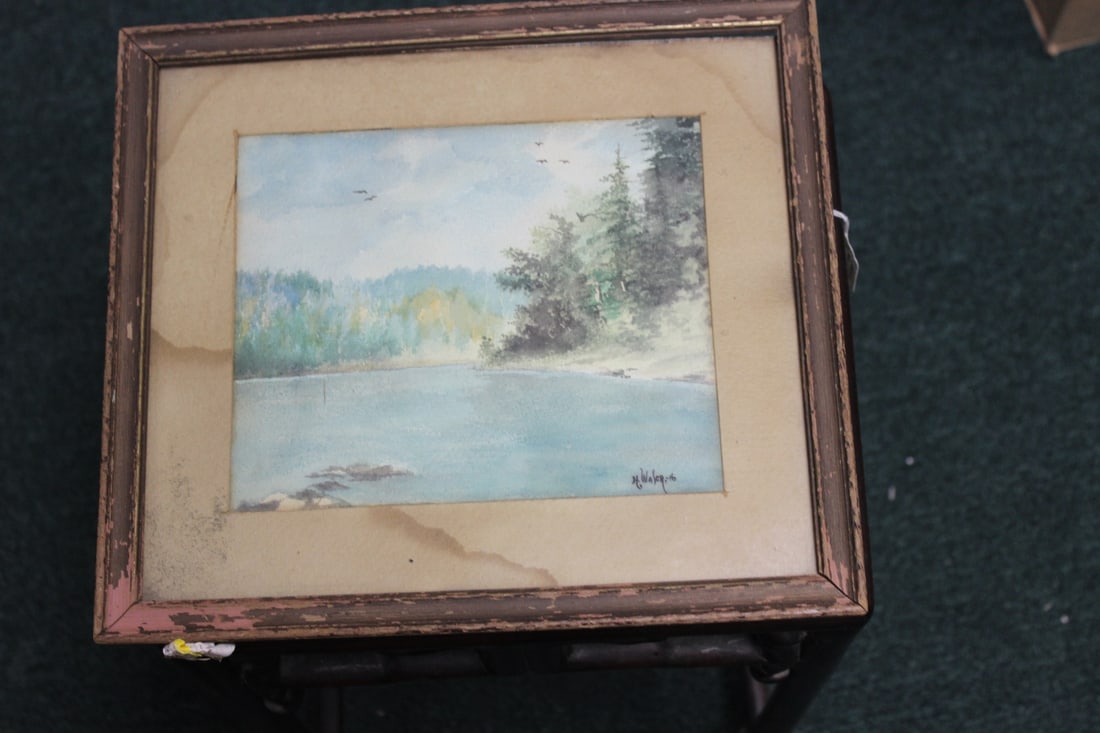 An Antique Watercolour: Signed - overall= 12" x 11" - sight= 8" x 6 3/4"