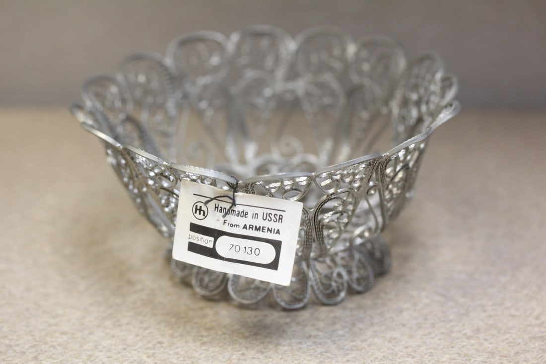 Handmade USSR Filigree Basket: 5 inches in diameter