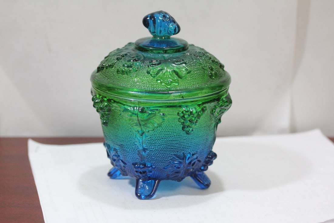 A Two Tone Glass Jar: 6" tall