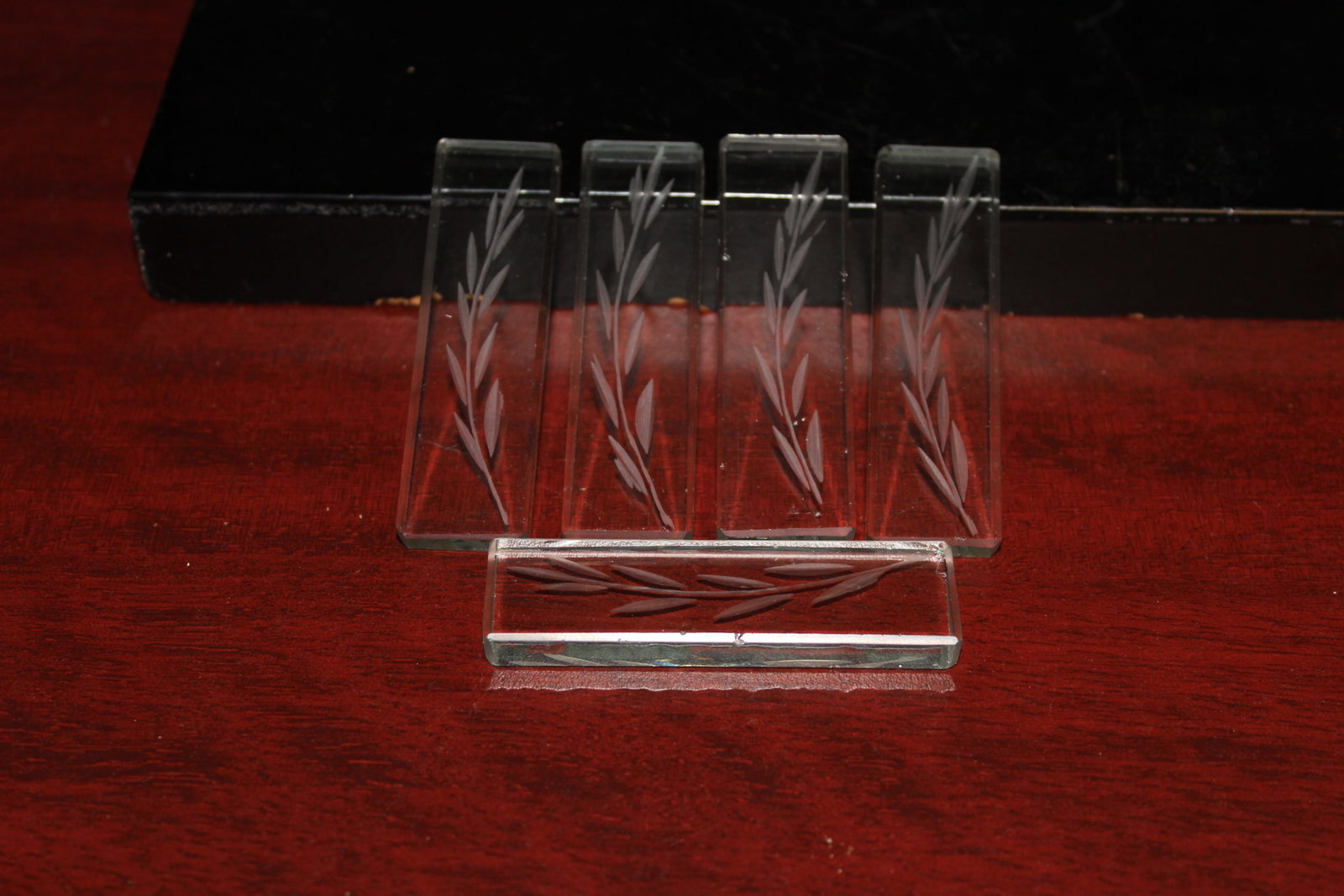 Set of 5 Etched Glass Bars: each mesures 2 7/8" in length