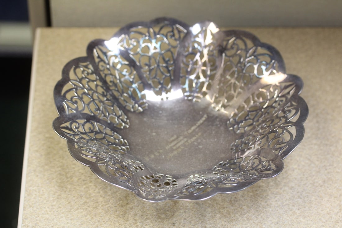 Reticulated Silverplate Thropy Bowl: footed - mid century - 7 5/8" in diameter