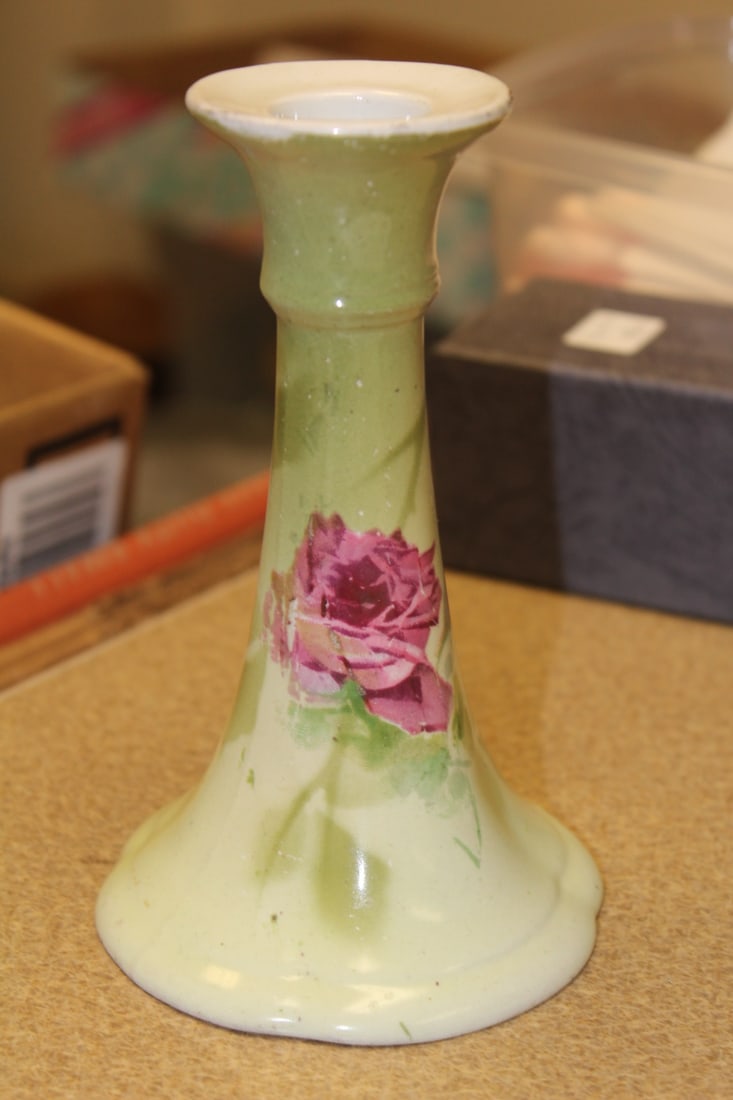 Ceramic Floral Single Candle Holder: 5 3/4" tall