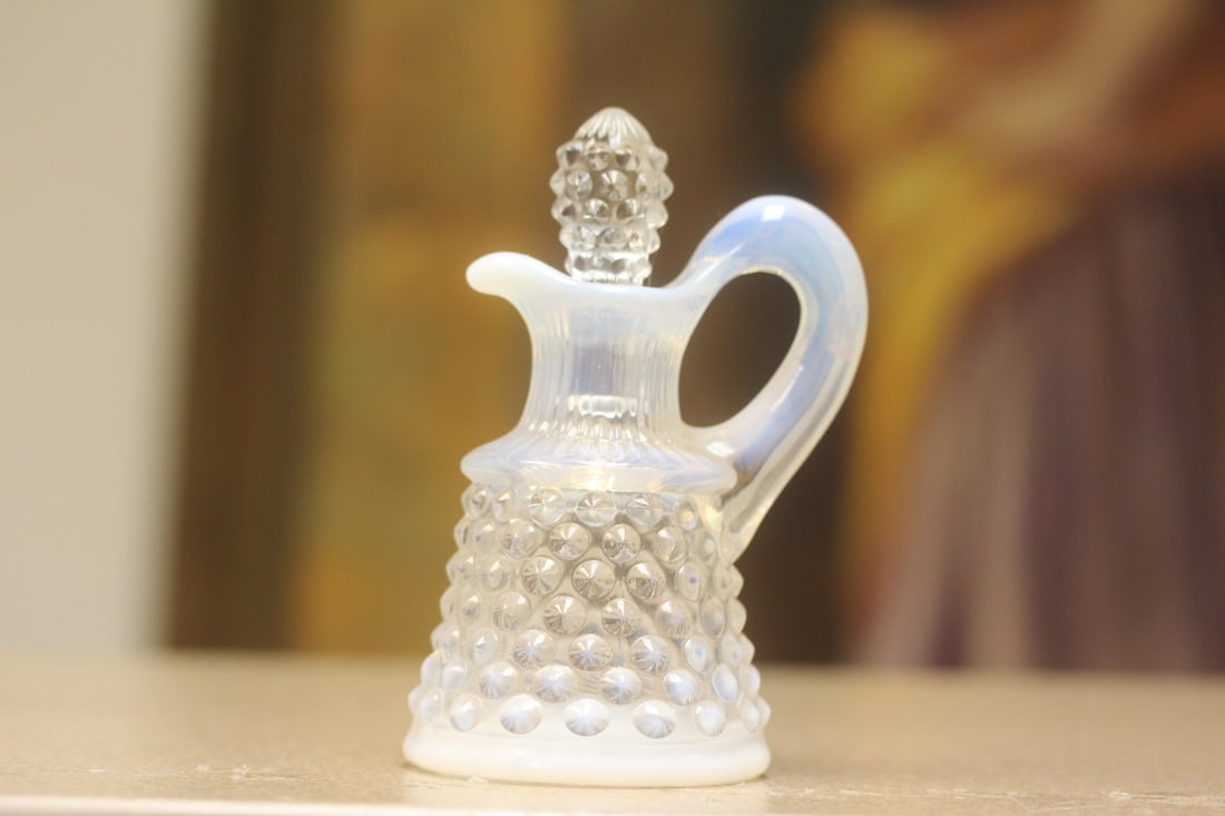 Glass Cruet: please note: underneath the stopper chip, not noticeable when put on the spout - 5 inches tall