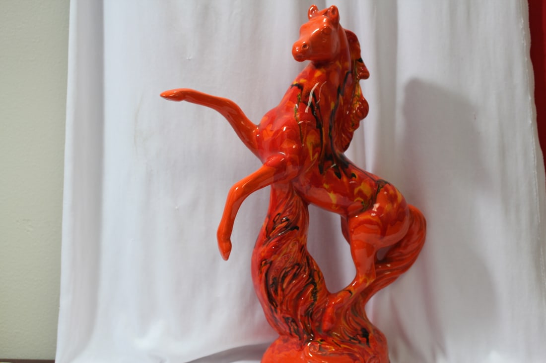 A Ceramic Red Horse Statue: 18 3/8" tall