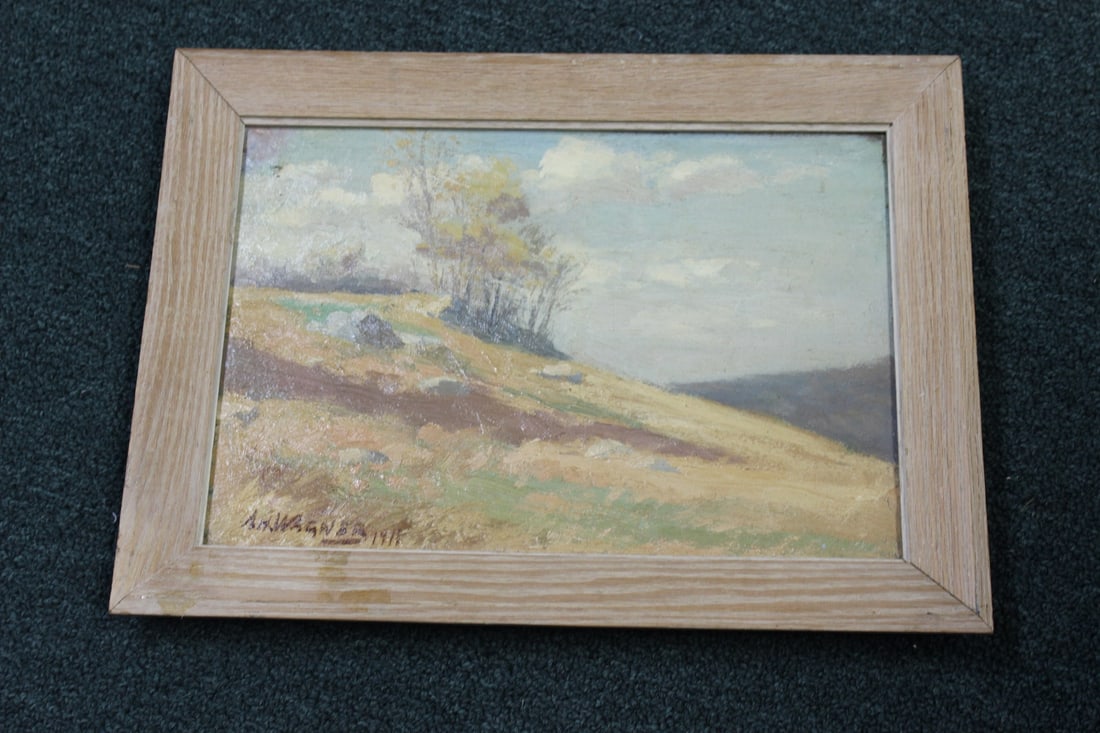 An Oil on Board Painting: Signed A.H. Wagner - dated 1911 - overall= 15 1/2" x 11 3/4"