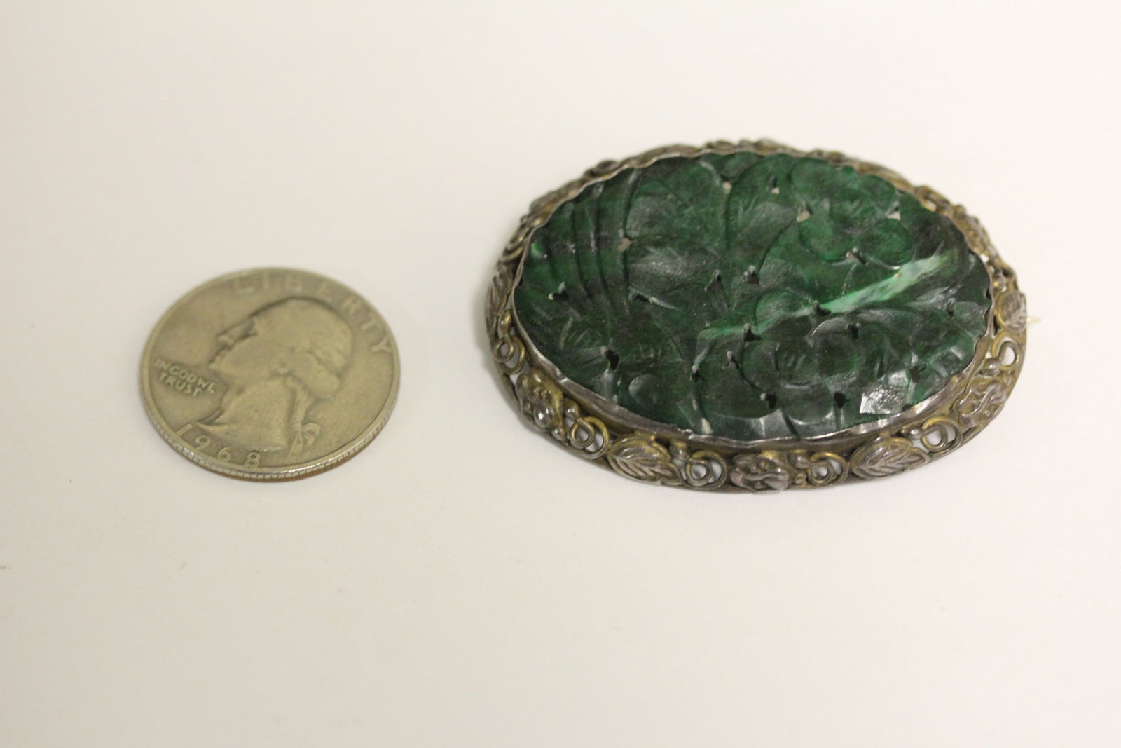 Antique Chinese Jade and Sterling Brooch: as shown - marked