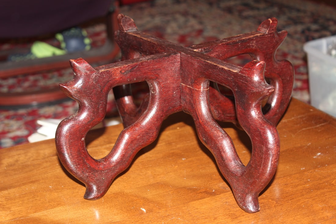 Vintage Chinese Wooden Stand: two parts stand - inside diameter= 10 1/2" - 7 1/2" tall