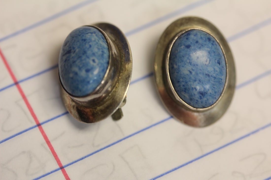 A Pair of Sterlign and Stone Earrings: as shown
