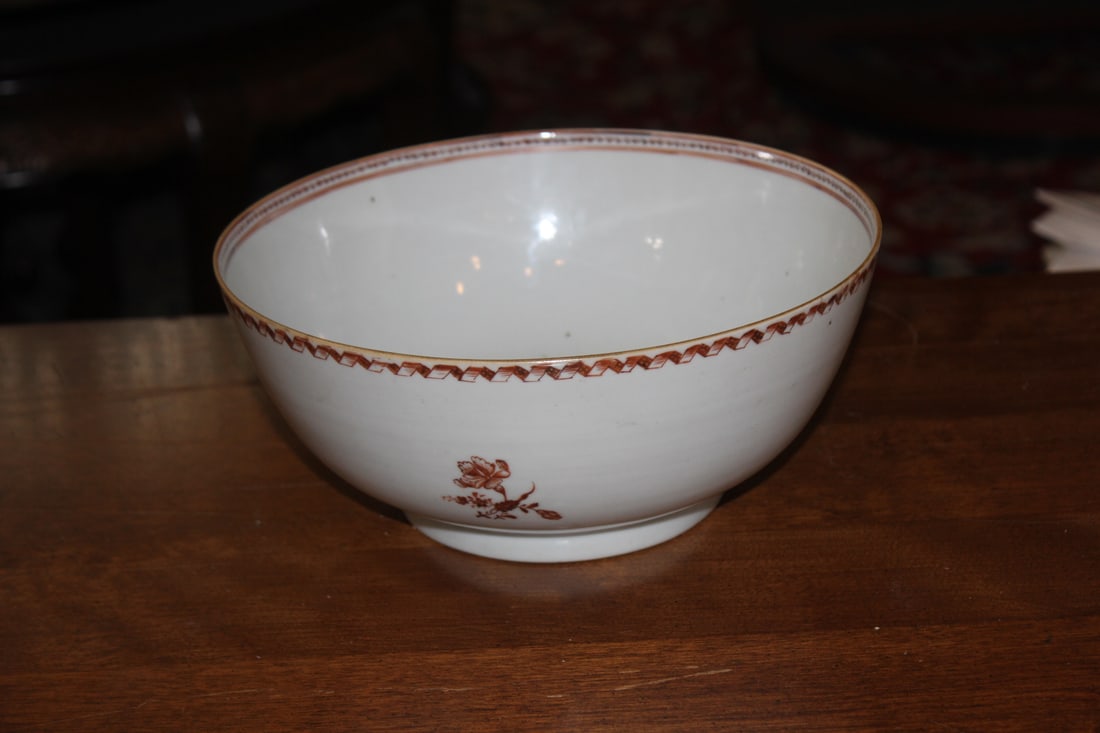 Antique Chinese Export Bowl: 19th century - 9 inches in diameter - please note: faint hairline on base as shown
