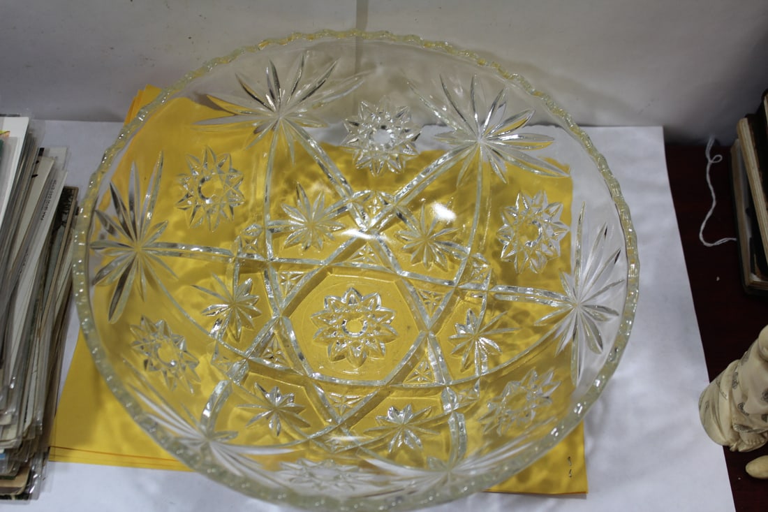 A Pressed Glass Center Bowl: 10 3/4" in diameter