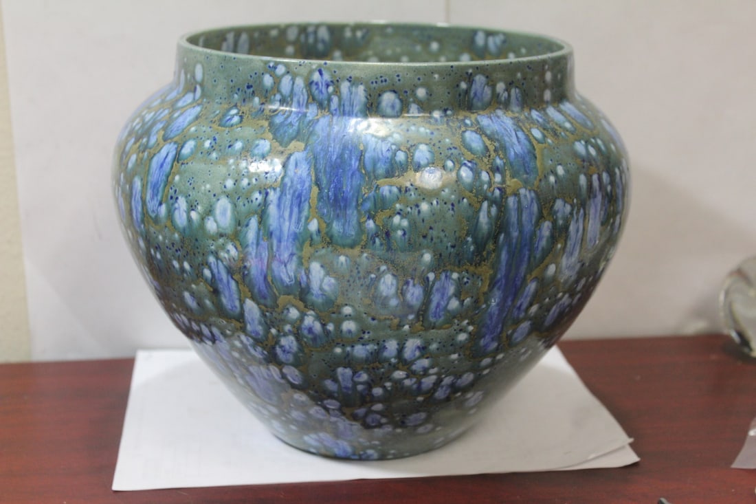 A Signed Art Pottery: signed: Lin (possibly by Lin Craven) - thinly carved - 9" tall x 9" wide
