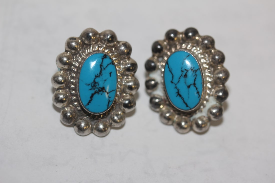 Sterling and Turquoise Earrings: marked 925