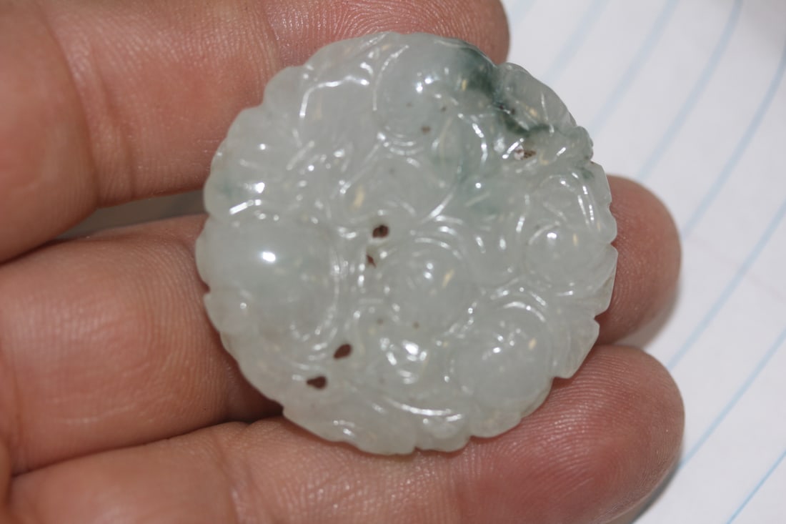 Chinese Carved Jade: very well carved jade or jade pendant or disc - 1 1/2" in diameter