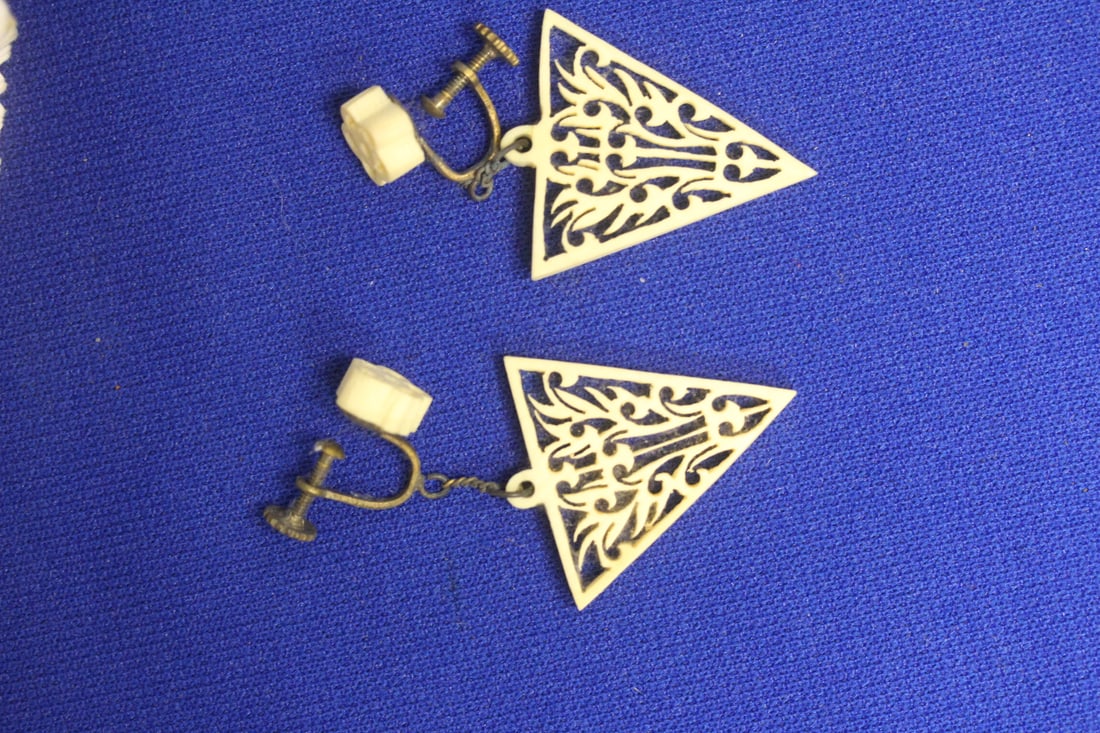 A Pair of Chinese Bone Earrings: as shown