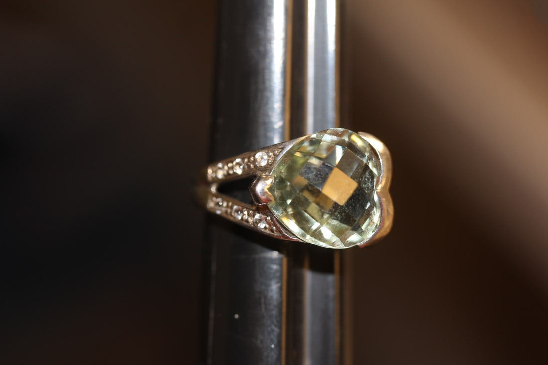Sterling and Heart Form Gemstone Ring: as shown