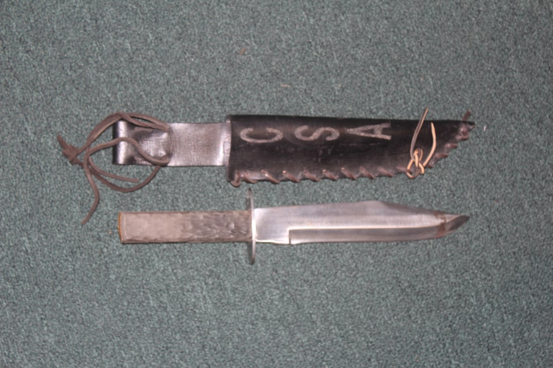 Knife with Leather Scabbard: 16 1/4" long