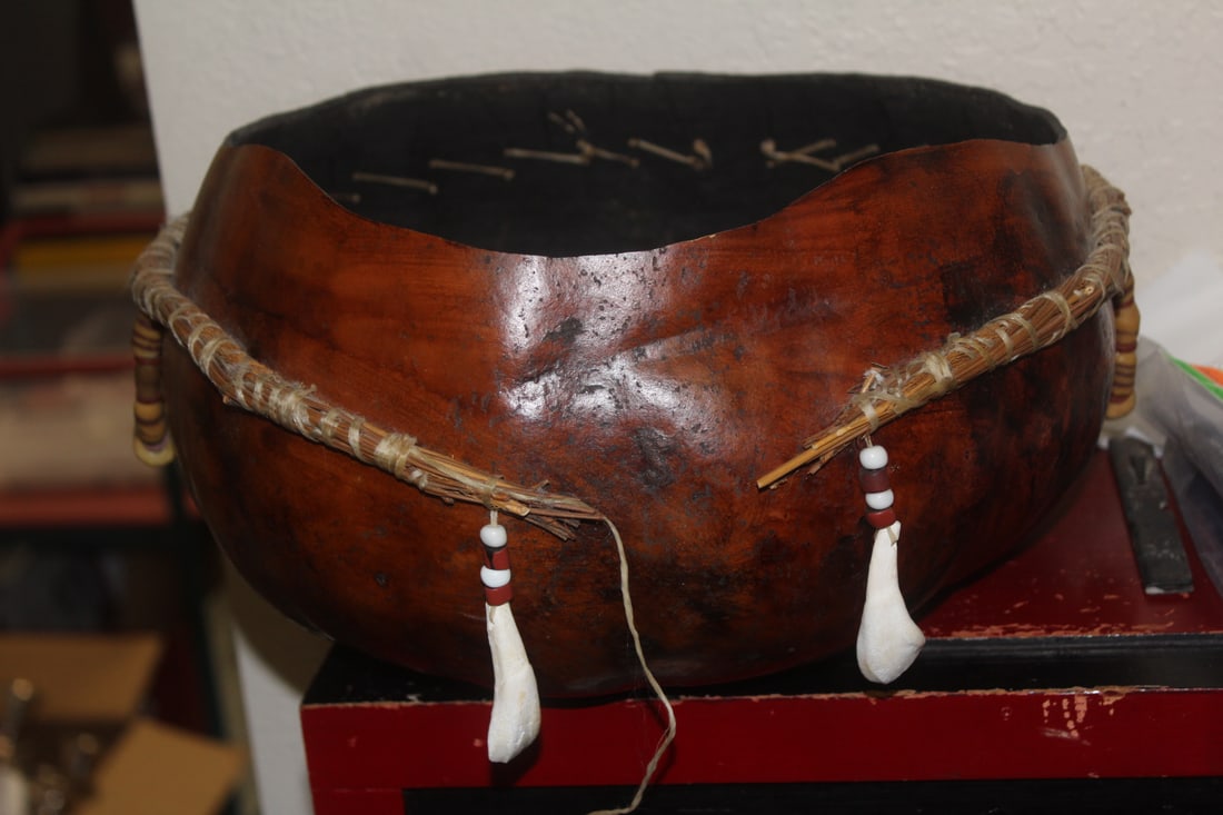 Gourd Bowl: appeared to be folk art - unknown origin of country - approximately 12 inches in diameter