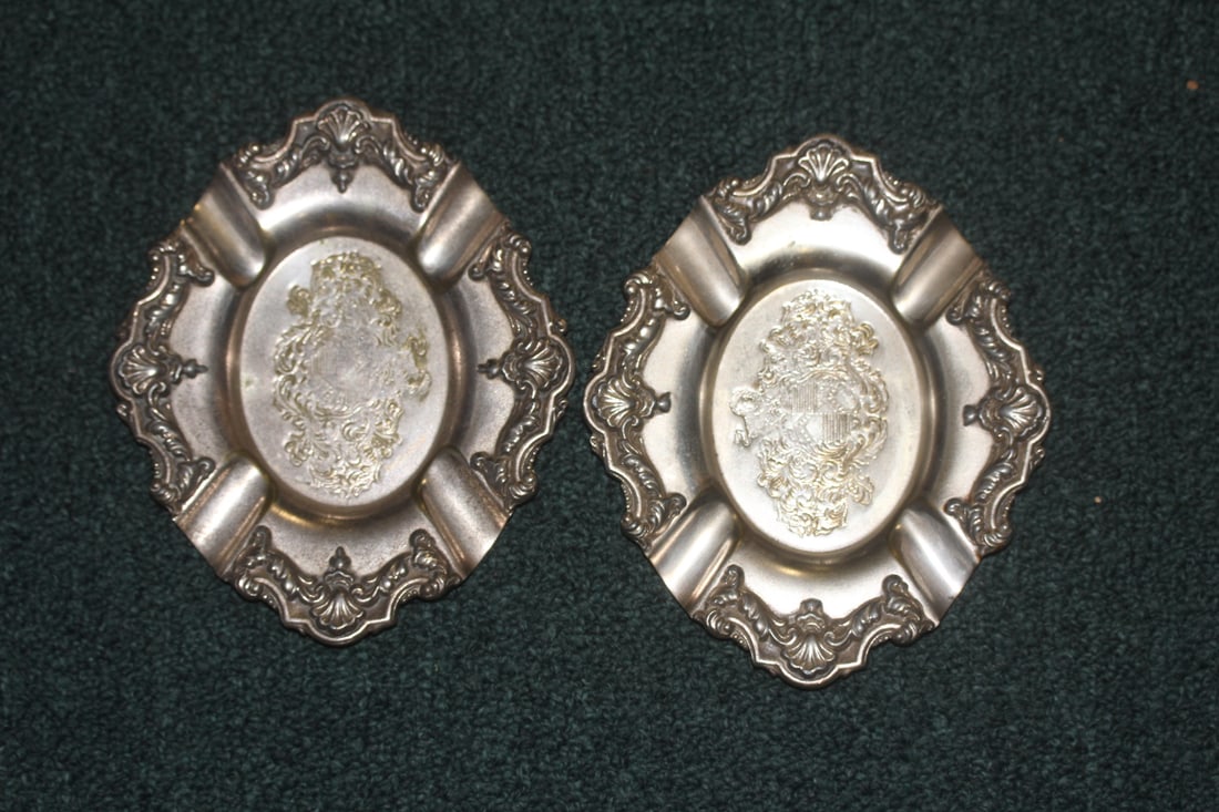 Pair of Ornate Silverplate Ashtray (1 of 7)