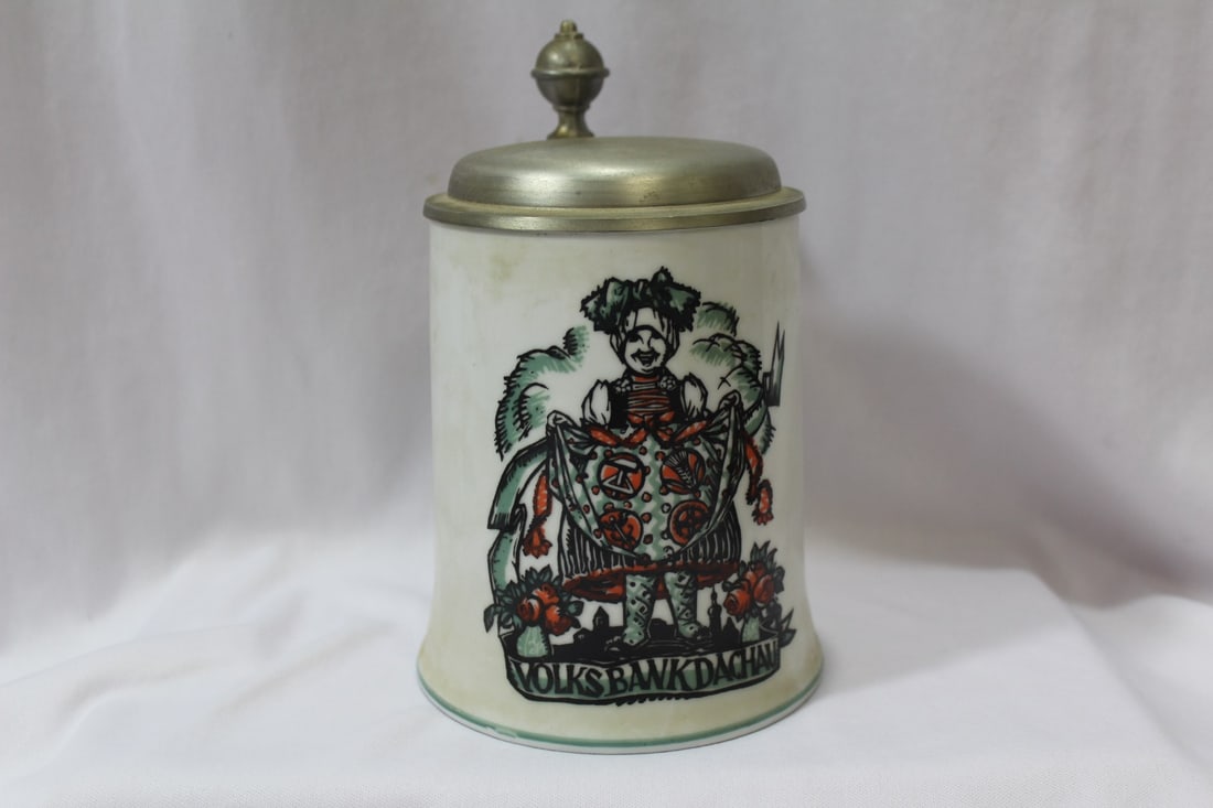 A Porcelain Beer Stein: 7" tall