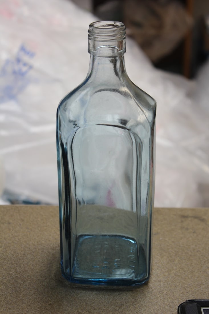 Vintage England Glass Liquor Bottle: empty - 9" tall