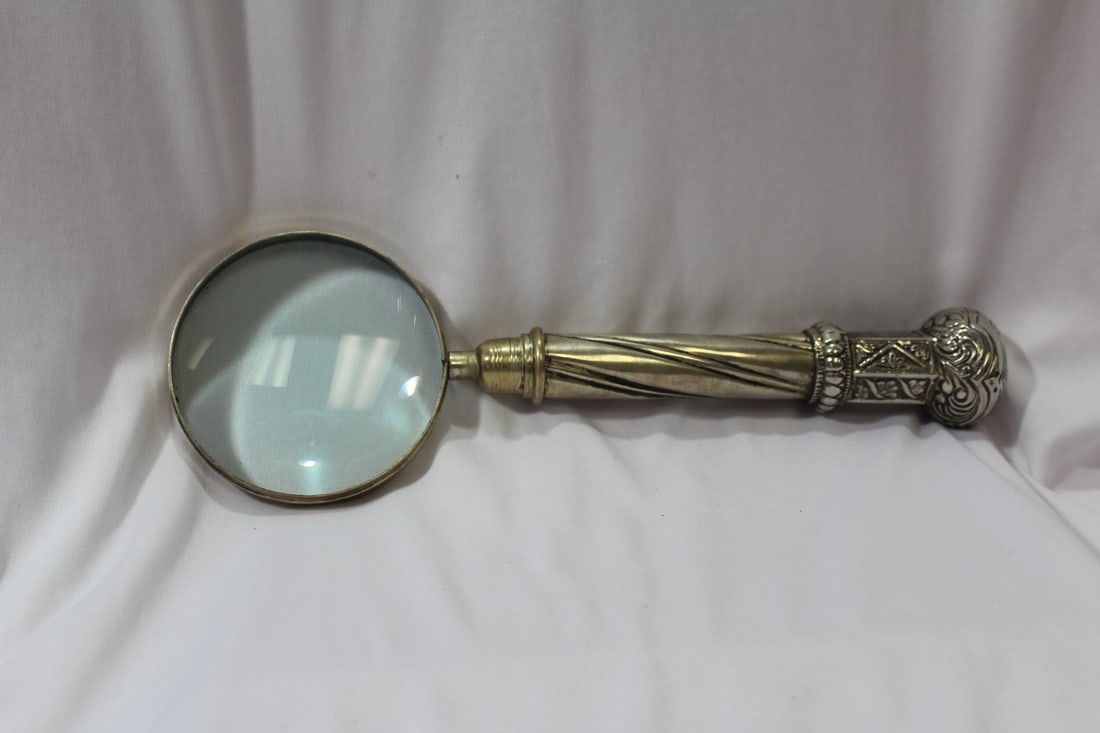 A Large Magnifying Glass: Handle is silverplated or possibly sterling , but not marked - 12 1/4" long
