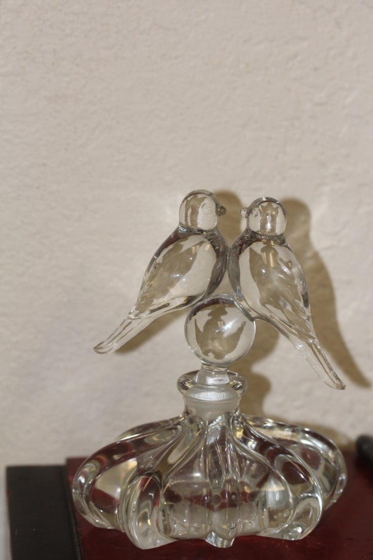 Twin Birds Antique Parfume Bottle: 6" tall