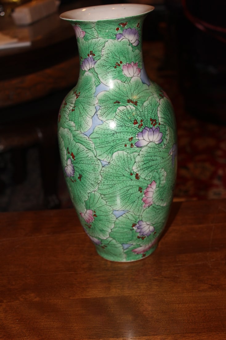 Hand Painted Chinese Vase: 12 3/8" tall
