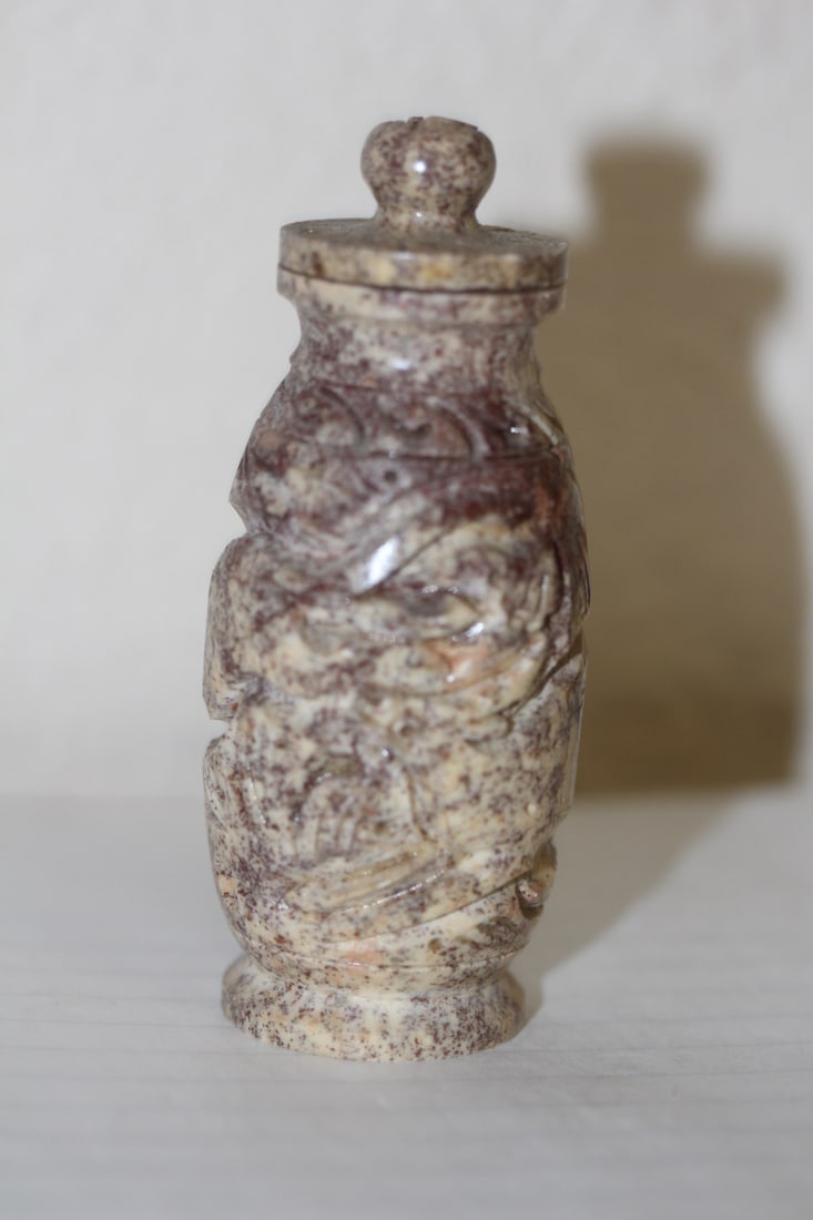 Soapstone Snuff Bottle: chinese - carved - 3 inches tall