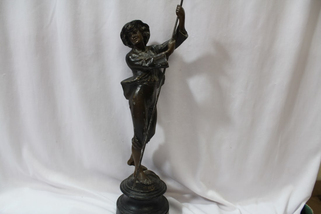 An Old Spelter: on wood base - please note: worn - 14 1/2" tall