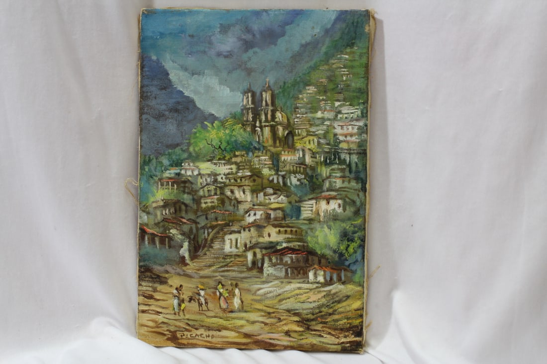 An Old Oil on Canvas Painting: signed: Pleacho - unframed - 11 3/4" x 8"