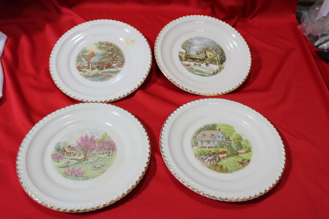 A Set of 4 Currie And Ives Bread Plate (1 of 7)