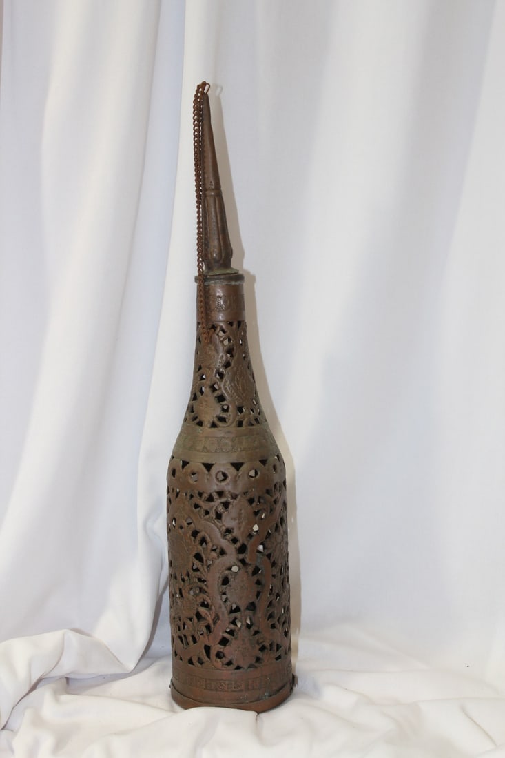 A Reticulated Metal Candle Holder: 16" tall in overall