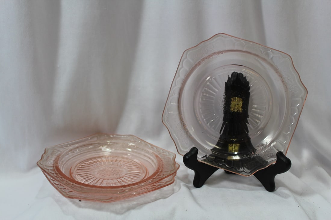 Lot of 3 Pink Depression Glass Plate: 5 3/4" square