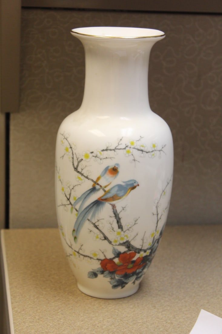 Japanese Ceramic Bird Vase: 10 1/4" tall