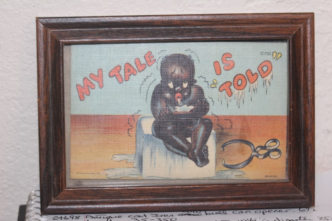 Framed Black Americana Post Card: 1930's - overall= 6 7/8" x 5 1/8"