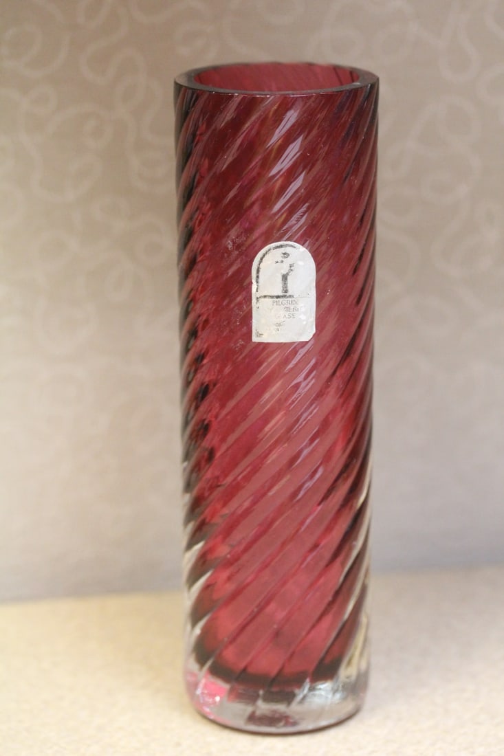Pilgrim Cranberry Cylinder Vase: 6 3/4" tall