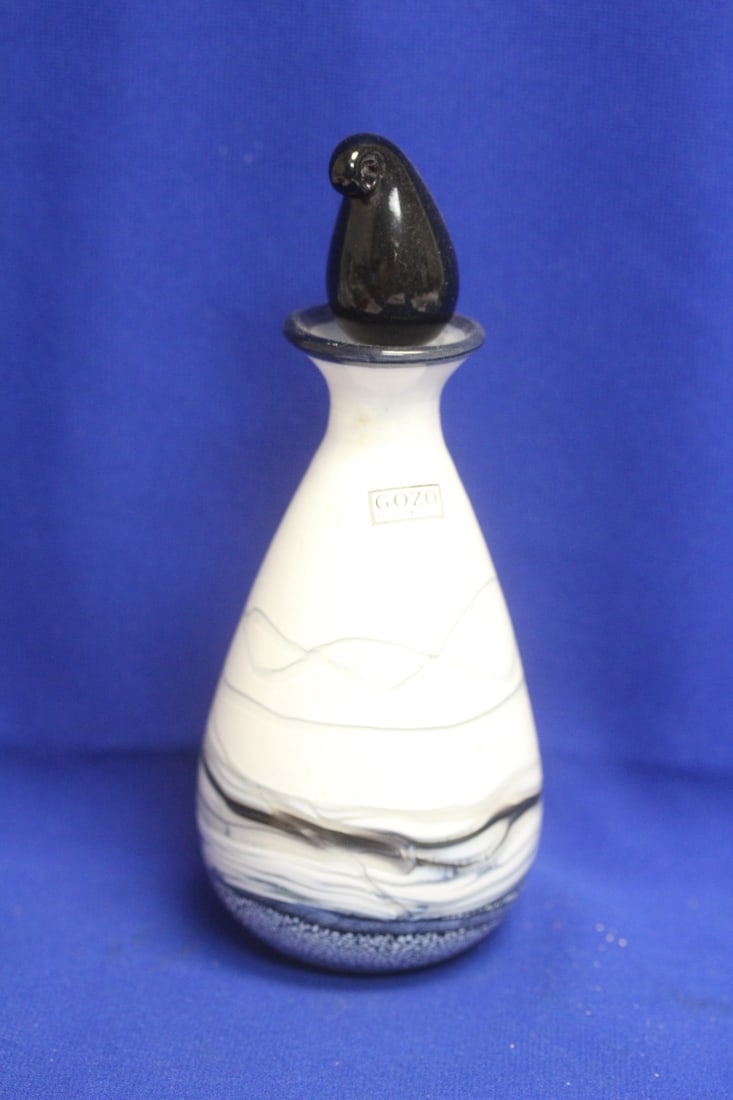 Gozo Art Glass Perfume Bottle: 7 1/2" tall - signed