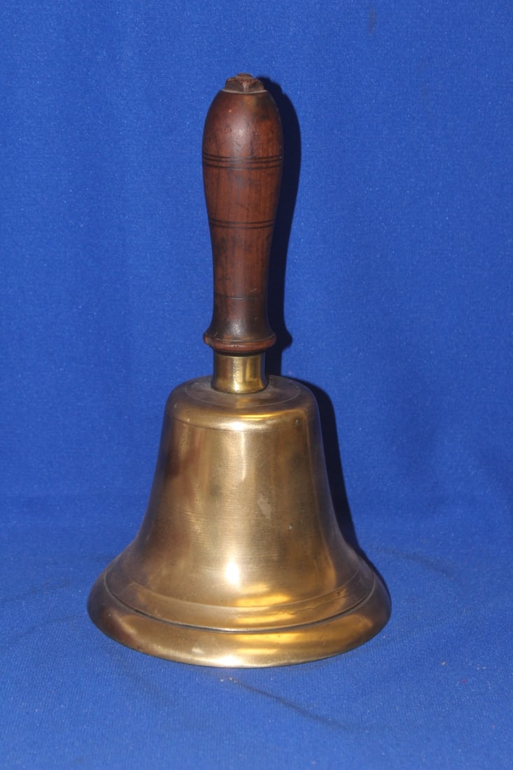 Antique Brass Bell: with clasp - 10 1/4" tall - most likely a school bell