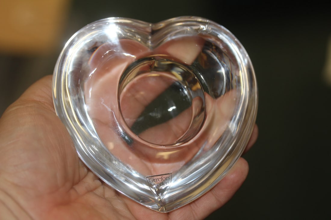Orrefors Heart Shape Crystal Candle Holder: single piece - 4" wide