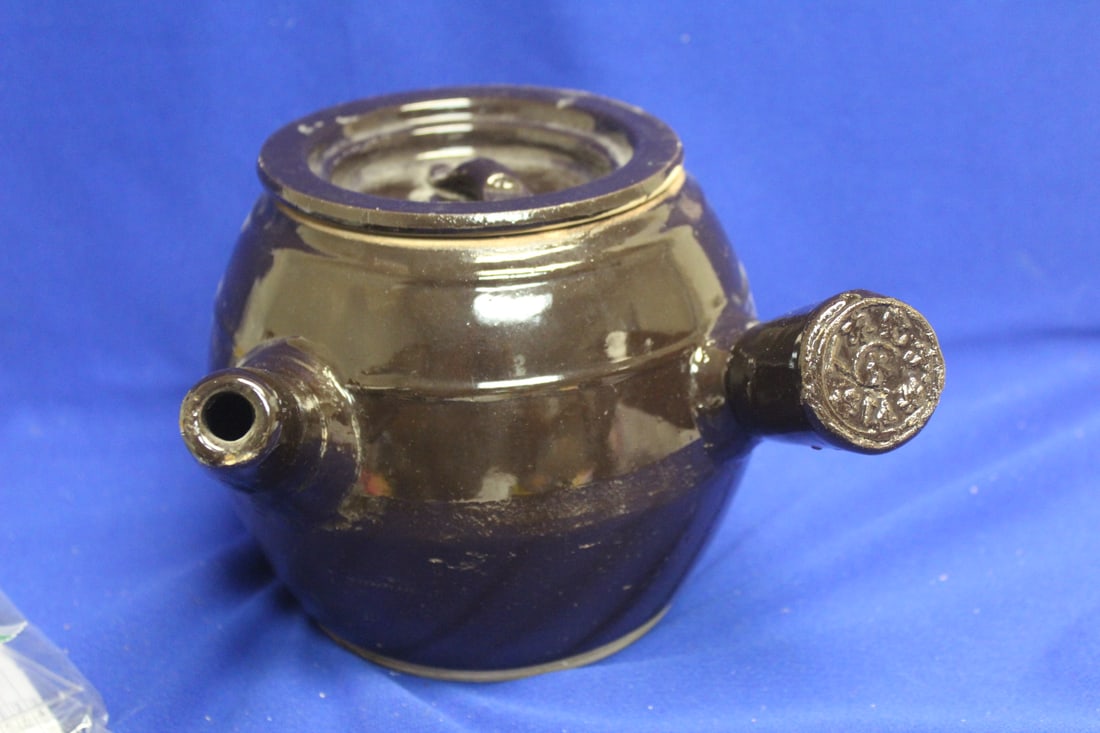Vintage Chinese Teapot?: clay? Pottery? - signed on the handle - 6 1/4" tall