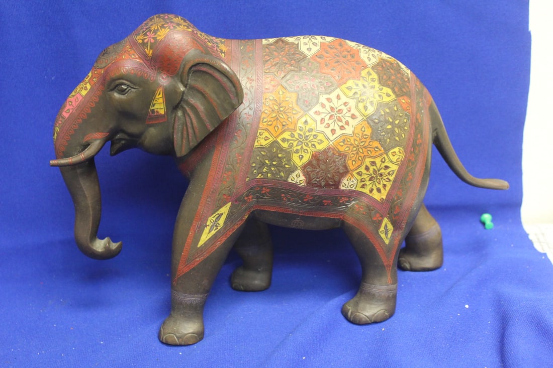 Hand Painted Bronze Elephant: approximately 12 3/8" across - beautifully done