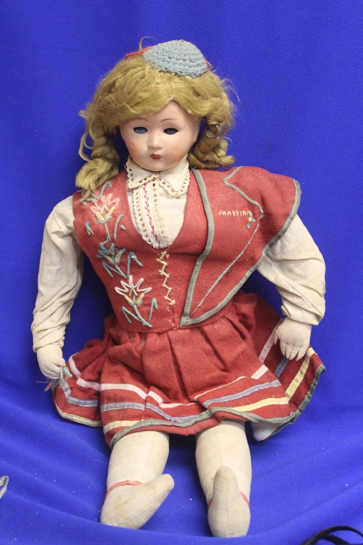 Vintage Portugese Doll: probably 1920's - about 18 1/2" tall