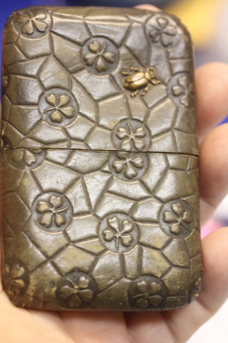 Vintage / Antique Paper Card Case: Chinese/Asian - with bug - please note= losses due to age - 3 3/8" long