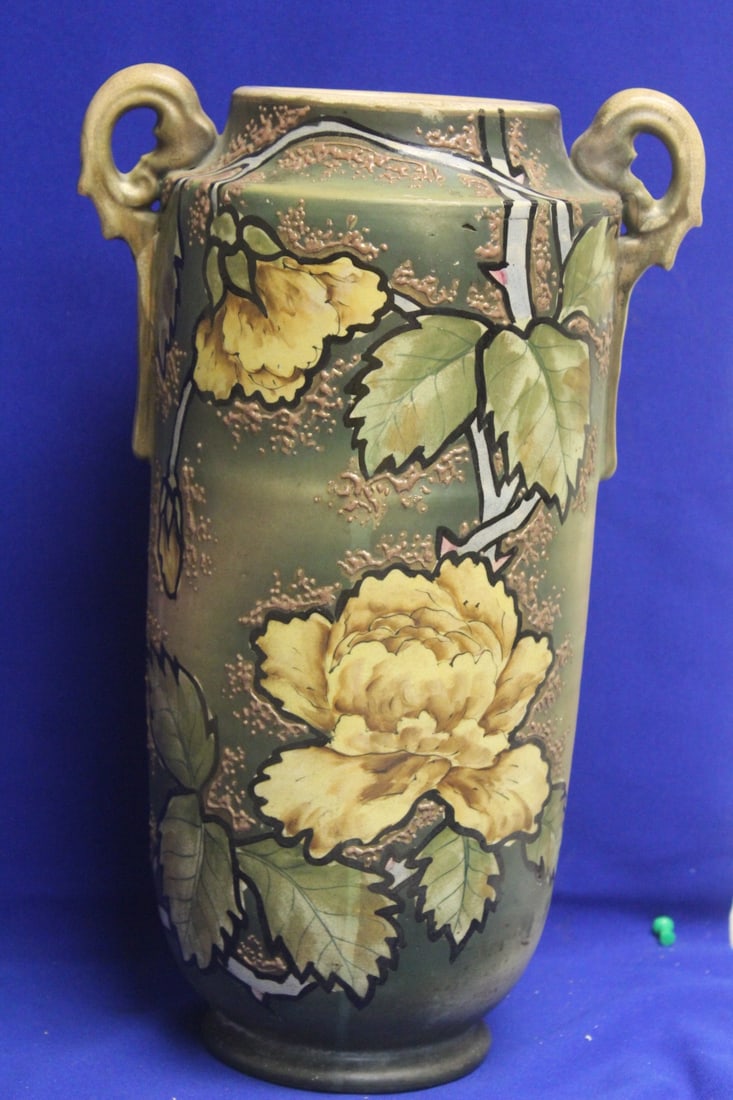 Large Satsuma Vase: with 2 handles - 15 inches tall - early 20th century