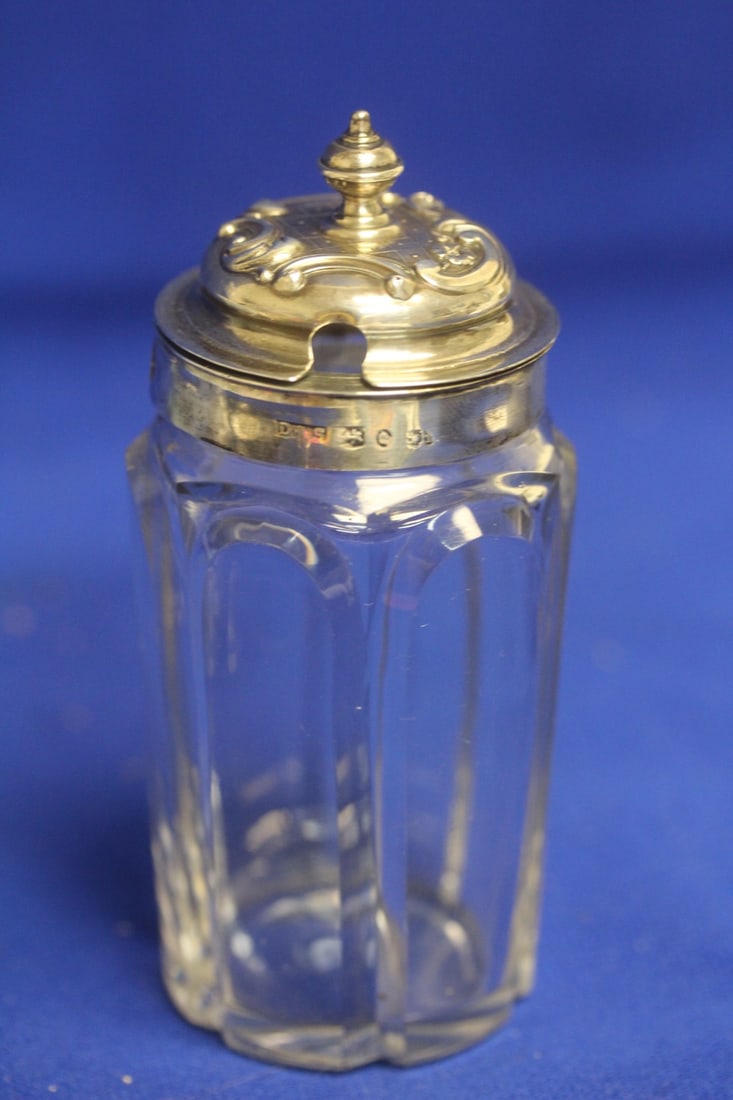 Antique Ornate Sterling Mark Top Bottle: or glass container - 5 inches tall rare