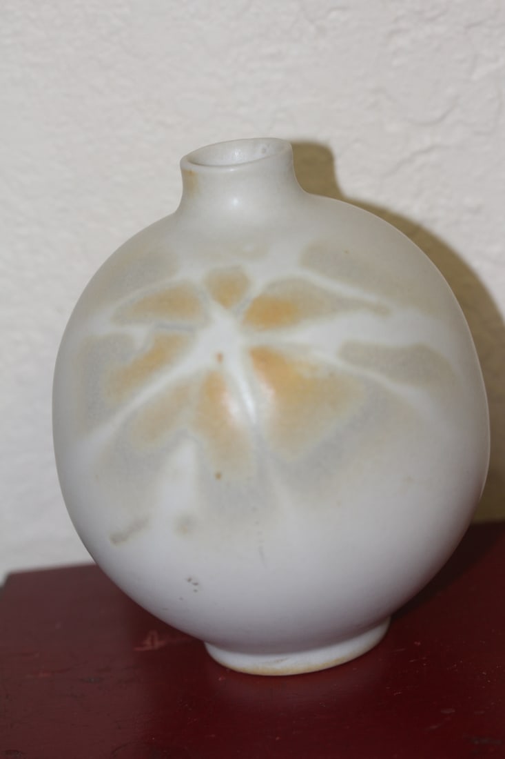 Artist Signed Art Pottery Vase: artist unknown - 5 inches tall