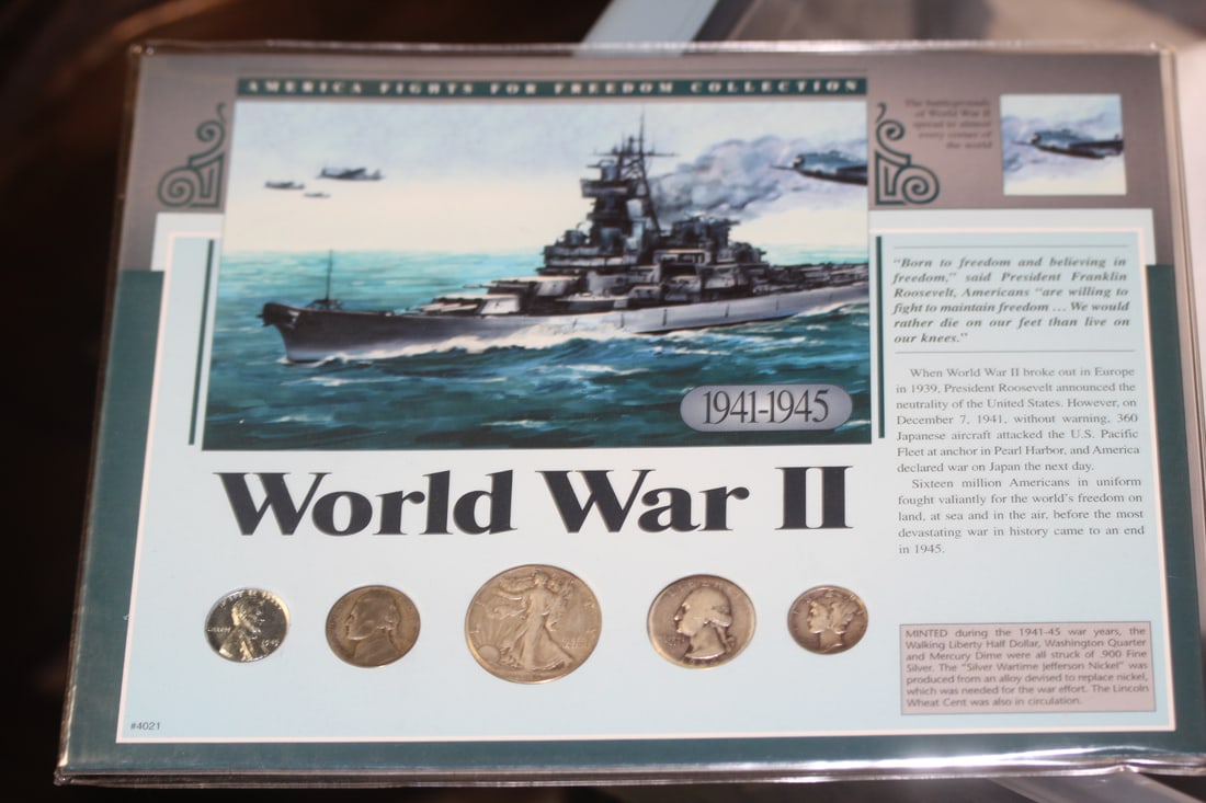 World War II Coin Set: Freedom collection - 5 coin set - 3 of them are 90% silver