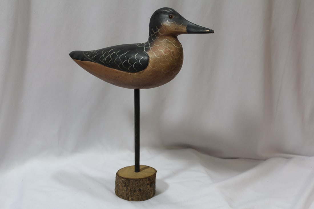 A Wooden Duck on Base: 10" tall