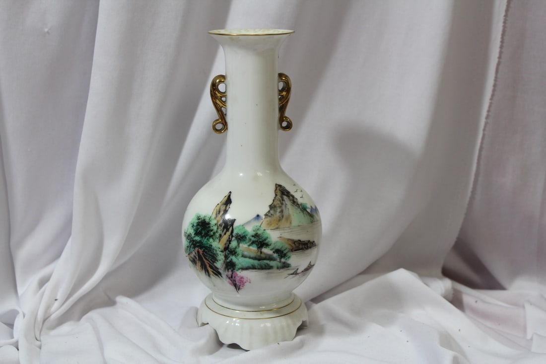 A Chinese Handpainted Porcelain Vase: marked "Made in China" - 8 7/8" tall